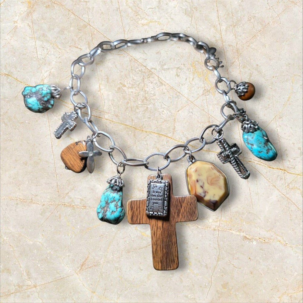 Womens Necklace Silvertone Multiple Cross Charm Faith Encouragement Southwestern - Picture 2 of 10